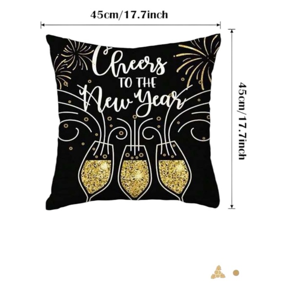 4 Piece Set New Year Holiday Pillow Covers Black & Gold 45 x 45 cm Party Theme - Picture 4 of 8